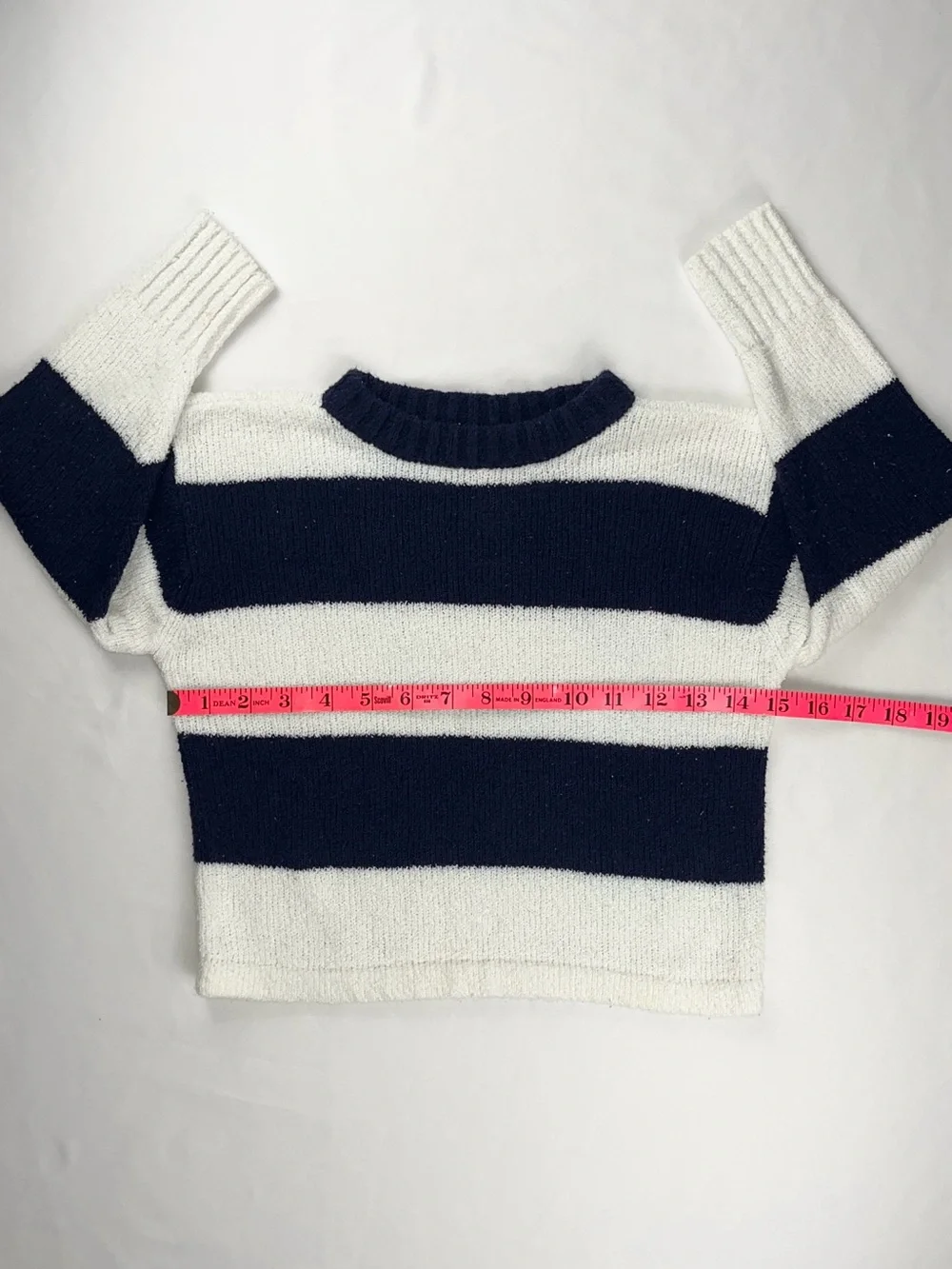 Gymboree 1990s Rainbow Tag Navy White Striped Bouclé Knit Sweater Medium